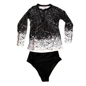 TEMPT ME Rashguard long sleeve swimwear high cut solid black bottoms Large NWT